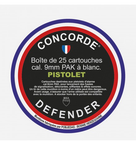 Boîte de 25 cartouches 9 mm PAK à blanc pour pistolet - CONCORDE Boîte de 25 cartouches 9 mm PAK à blanc pour pistolet - CONCORDE