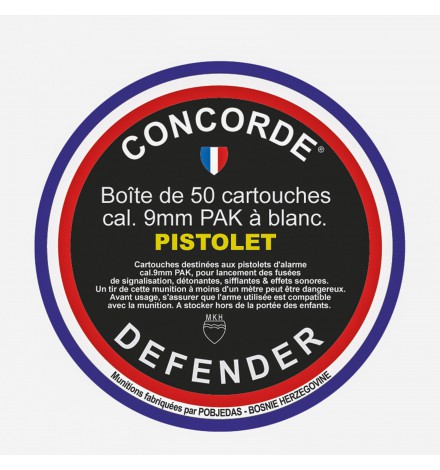 Boîte de 50 cartouches 9 mm PAK à blanc pour pistolet - CONCORDE Boîte de 50 cartouches 9 mm PAK à blanc pour pistolet - CONCORDE