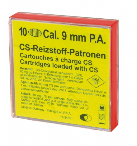 Boîte de 10 cartouches 9 mm arme de point gaz CS - WADIE Boîte de 10 cartouches 9 mm arme de point gaz CS - WADIE