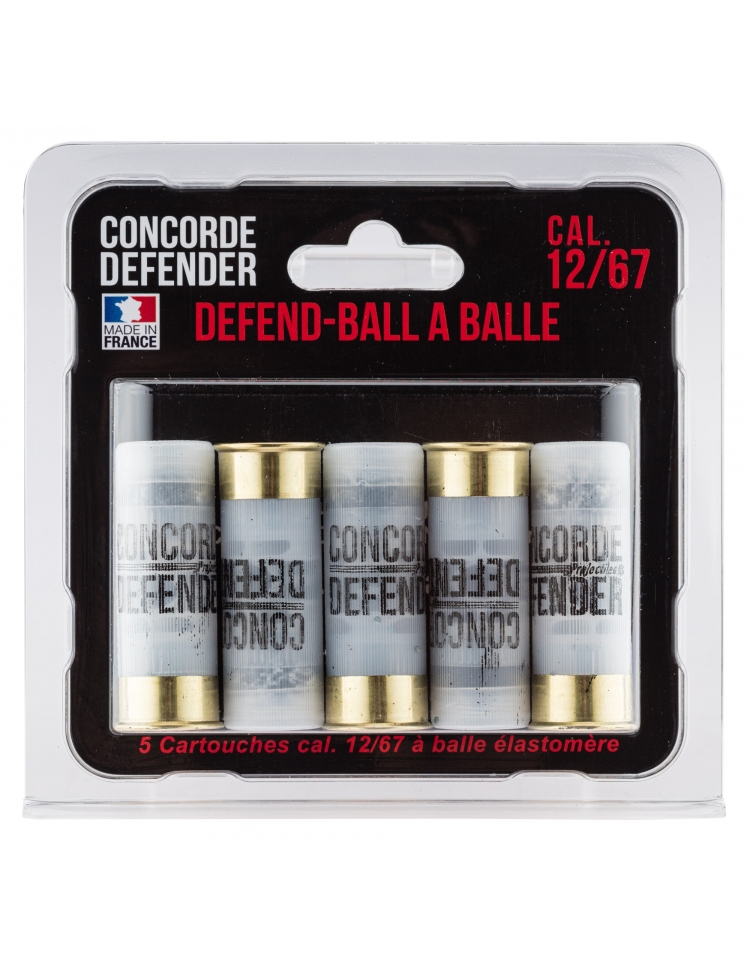 5 cartouches Defend-Ball calibre 12/67 à balle Elastomere Biorcopy - CONCORDE DEFENDER