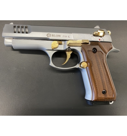 F06K chromé mat/or//Wooden grip 9mm balle à blanc - BBLOW F06K chromé mat/or//Wooden grip 9mm balle à blanc - BBLOW