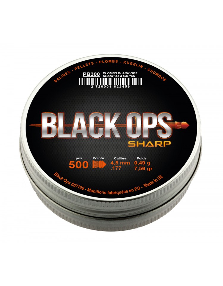 Plombs Sharp tête pointu 4.5mm boîte de 500 - BLACK OPS